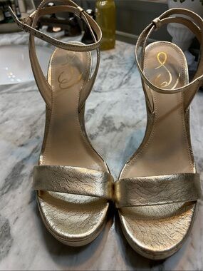 Sam Edelman Metallic Gold Ankle-Strap Heels